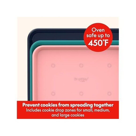 SO YUMMY BY BELLA 3 PIECE COOKIE PAN SET BAKEWARE RECTANGULAR TRAYS MULTICOLOR - Picture 2 of 4